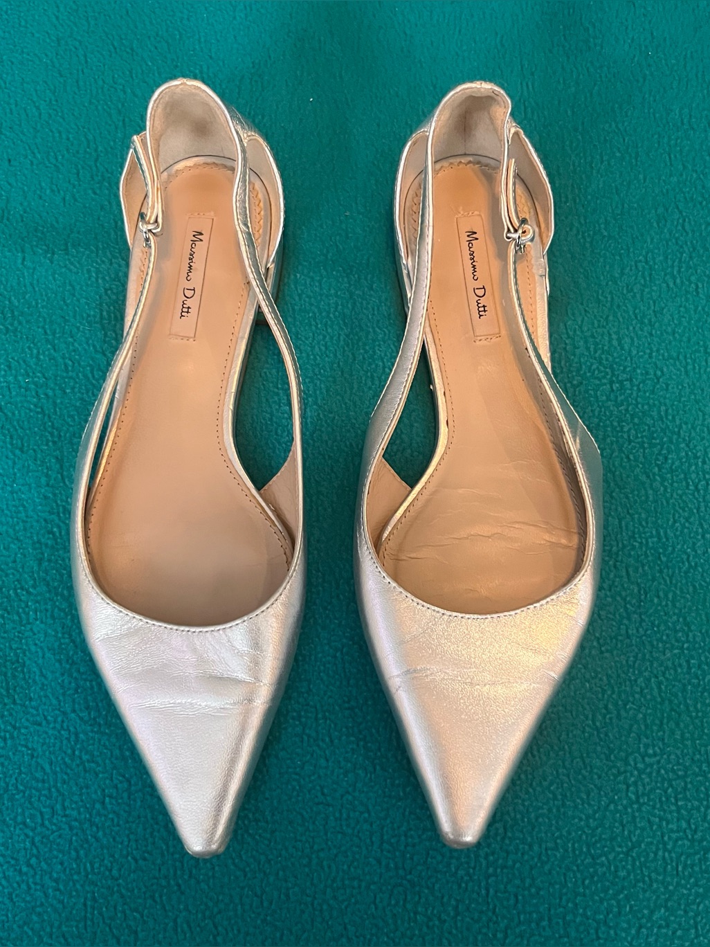 Massimo Dutti Metallic Silver Pointed Slingback Flats